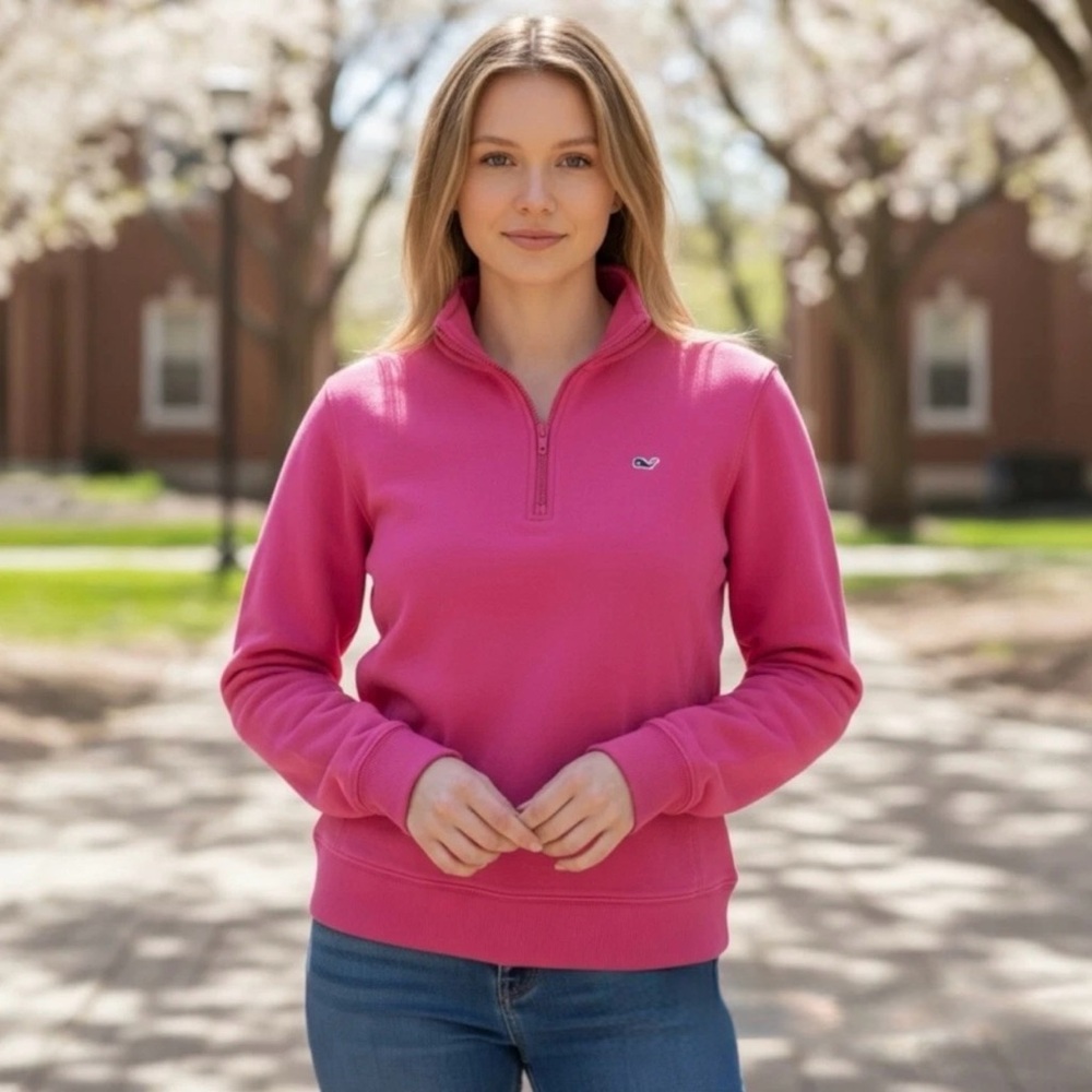 Vineyard Vines Women's Cotton Salmon Quarter Zip Sweatshirt Size:Large